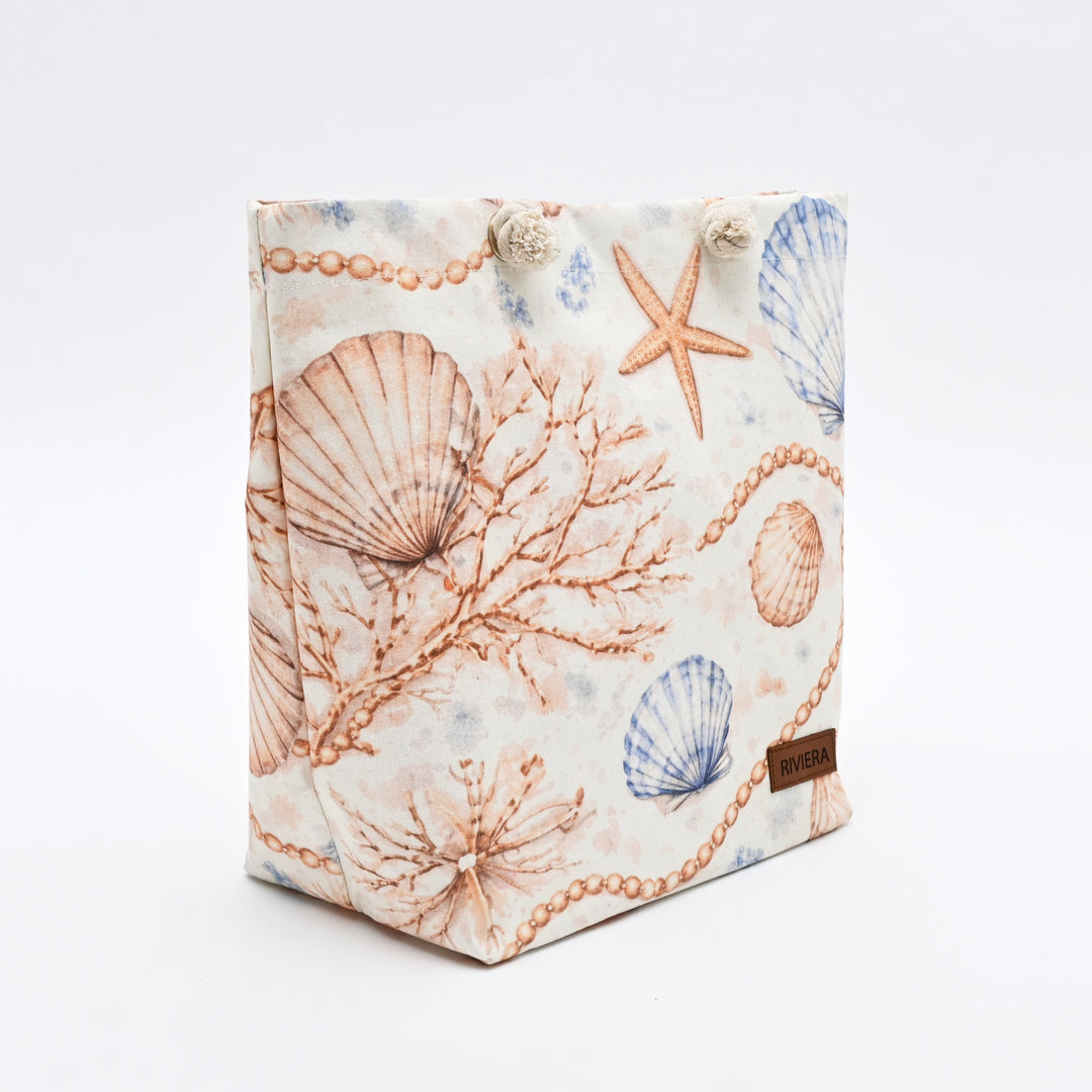 Tote Bag | Coastal Seashell Canvas Bag with Rope Handles