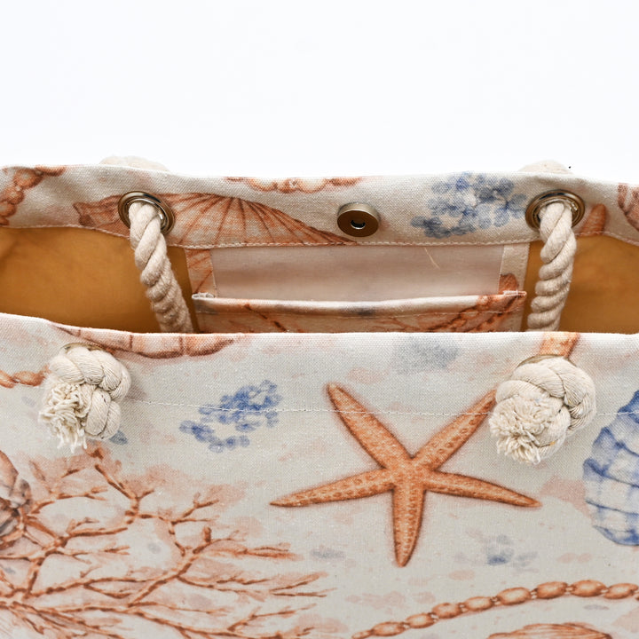 Tote Bag | Coastal Seashell Canvas Bag with Rope Handles