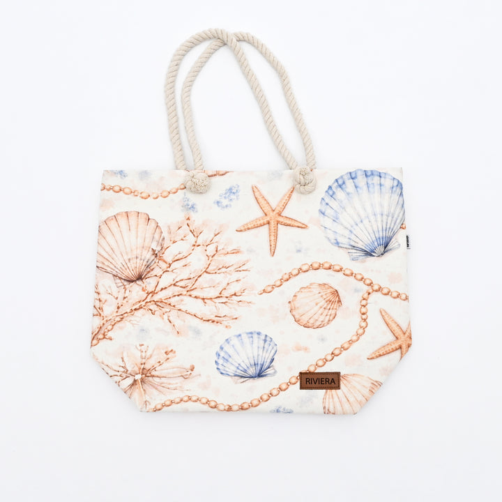 Tote Bag | Coastal Seashell Canvas Bag with Rope Handles