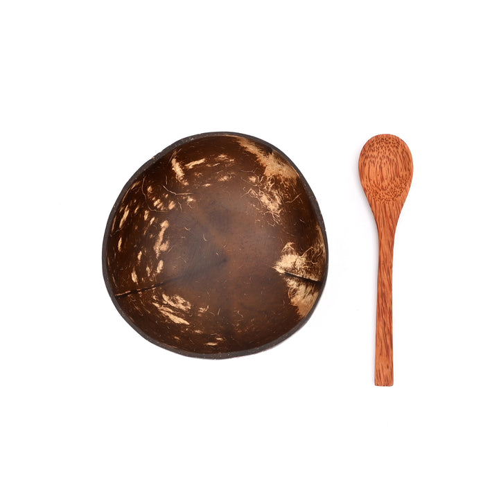 Natural Coconut Shell Bowl with Spoon Set | 500 ml Ecofriendly Dining