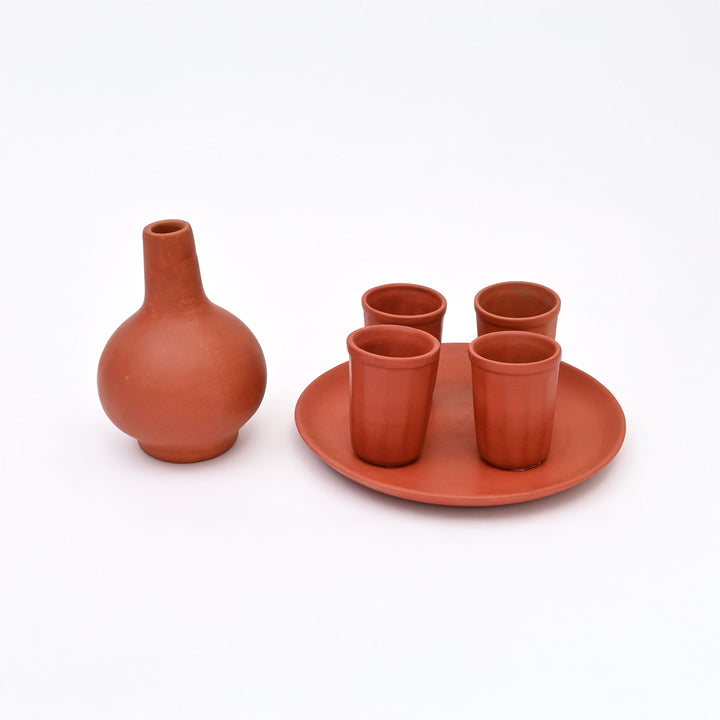 Clay Surai Bottle Set | Traditional Earthenware Water Pitcher with 4 Glasses
