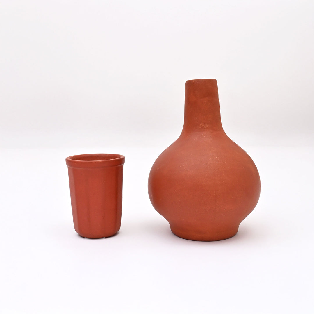 Clay Surai Bottle Set | Traditional Earthenware Water Pitcher with 4 Glasses