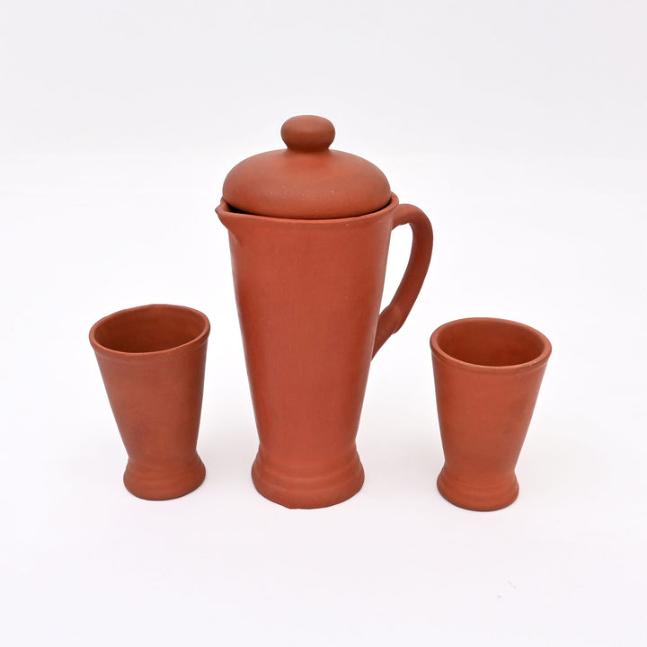 Handcrafted Clay Water Jug Set with 2 Cups | Natural Terracotta Drinkware
