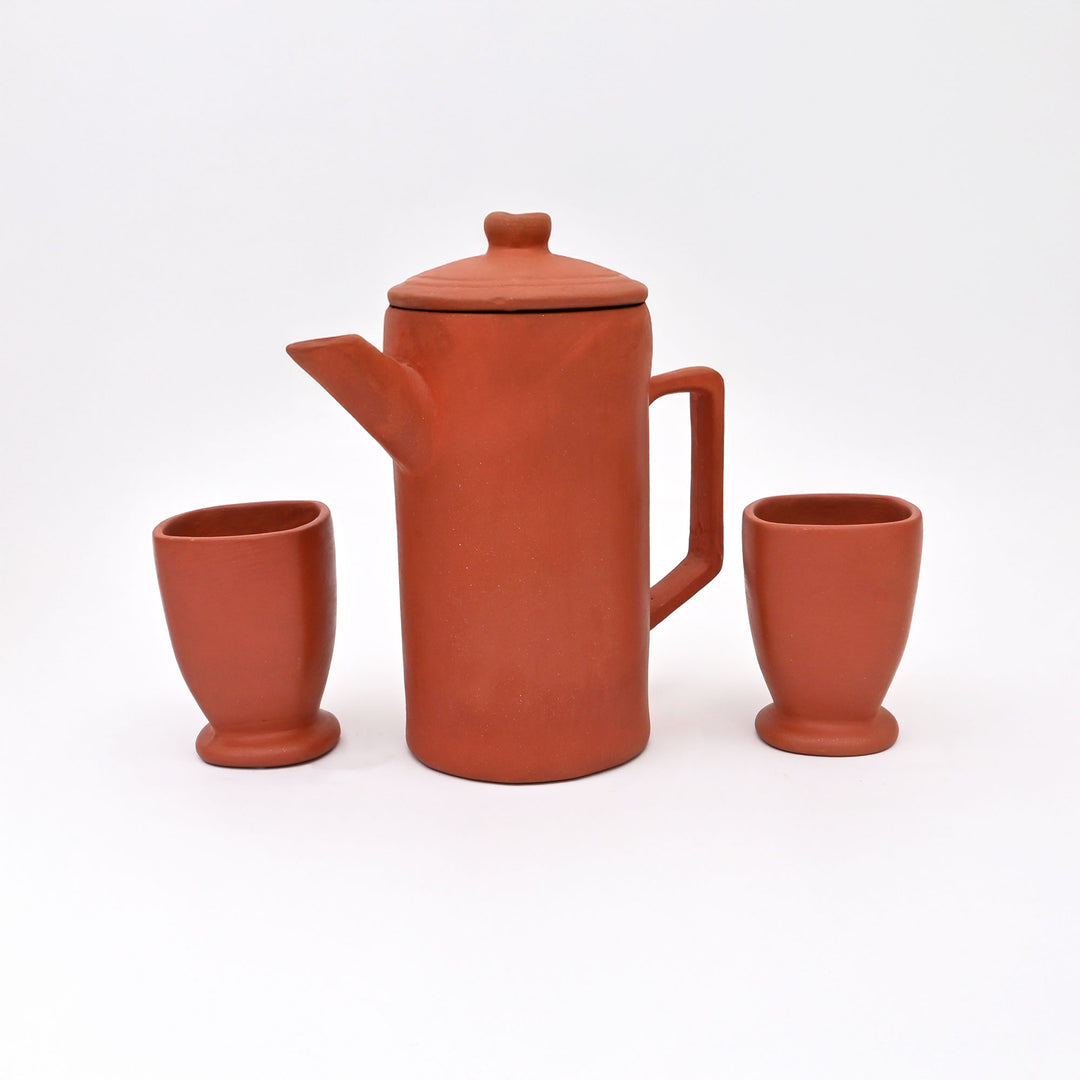 Handcrafted Clay Jug & Glass Set | Rustic Terracotta Pitcher Water Serving