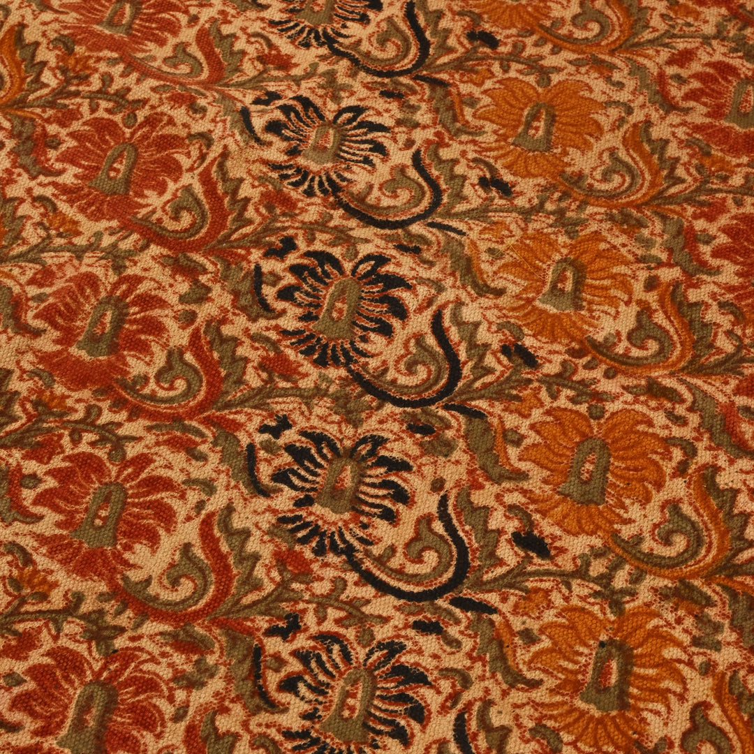 Artisan Kalamkari Block Print Durry | Ecofriendly Cotton Rug | 48X72"
