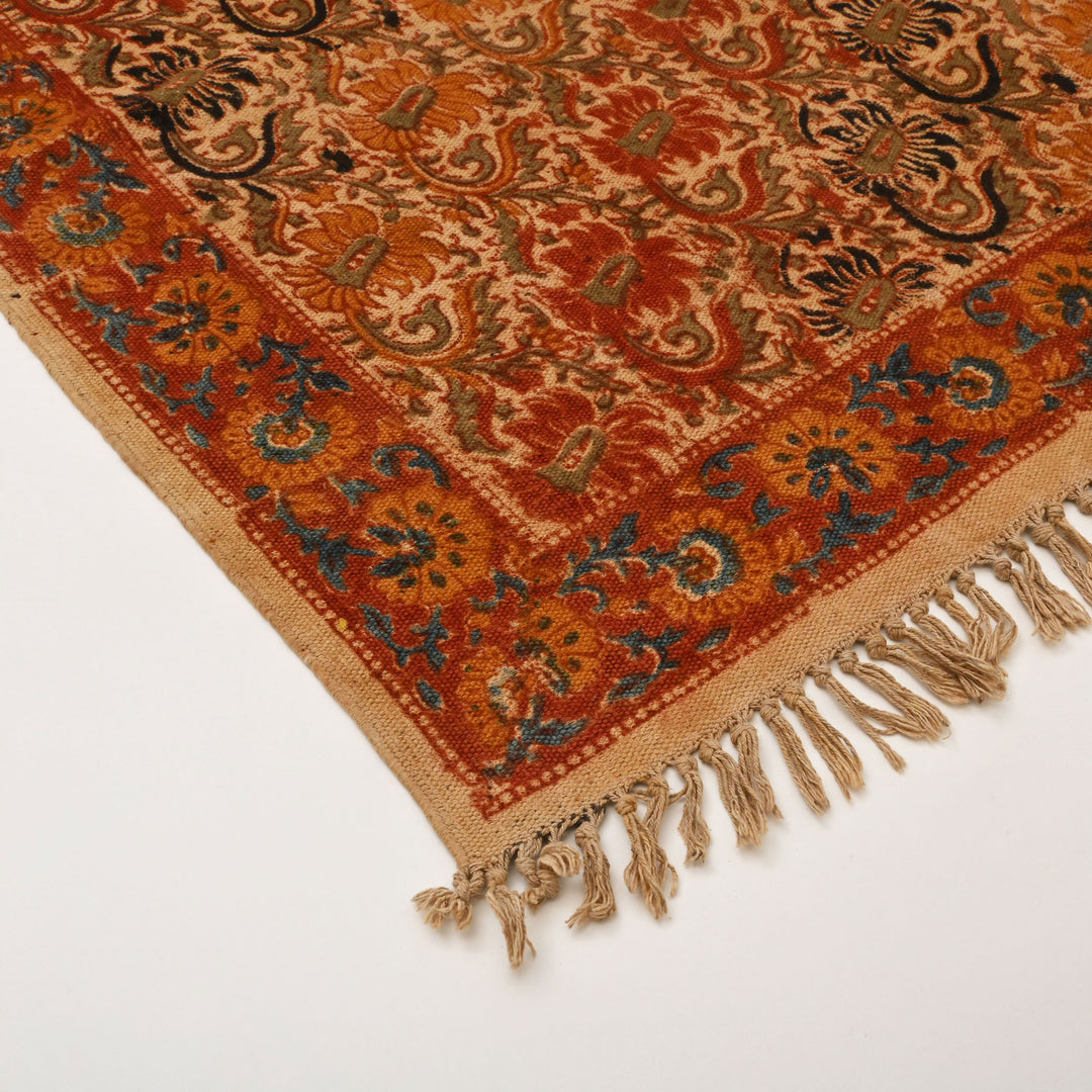 Artisan Kalamkari Block Print Durry | Ecofriendly Cotton Rug | 48X72"