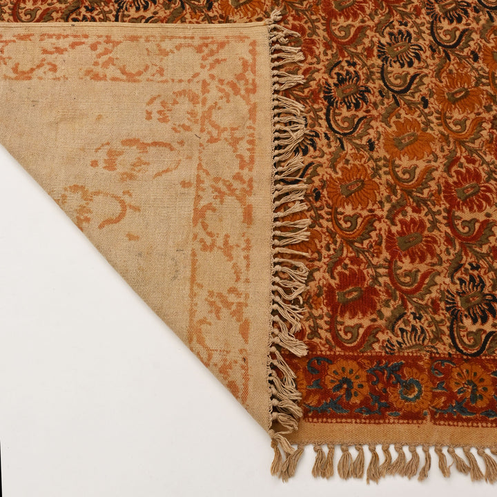 Artisan Kalamkari Block Print Durry | Ecofriendly Cotton Rug | 48X72"