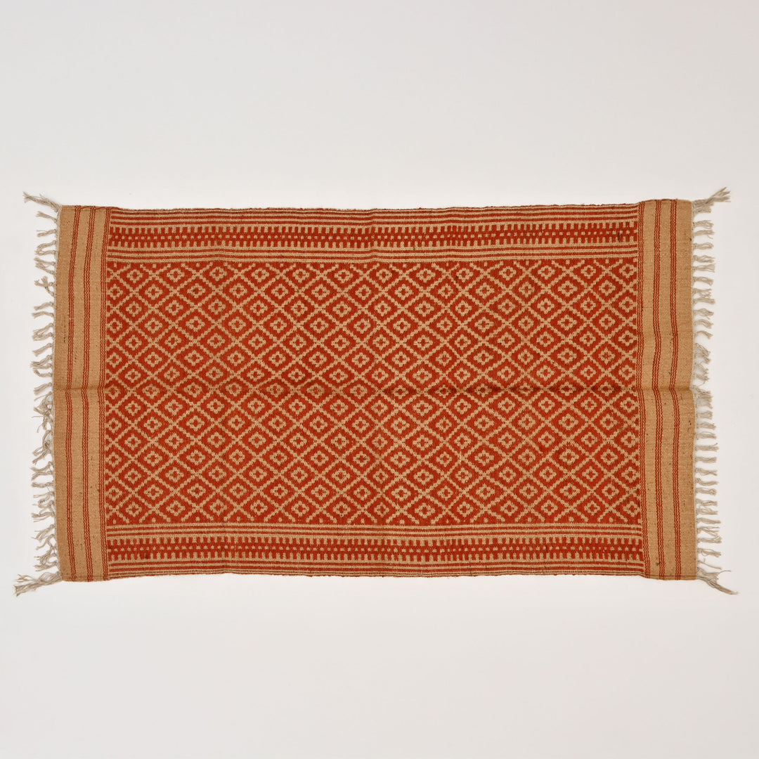 Handwoven Jute & Cotton Durry | Natural Beige & Red Flatweave Rug-36X60"
