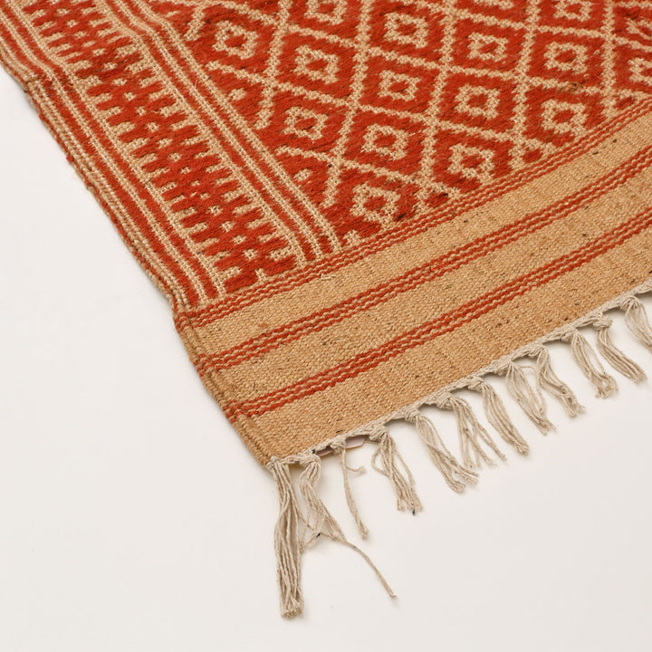 Handwoven Jute & Cotton Durry | Natural Beige & Red Flatweave Rug-36X60"