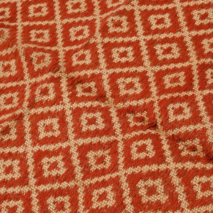 Handwoven Jute & Cotton Durry | Natural Beige & Red Flatweave Rug-36X60"