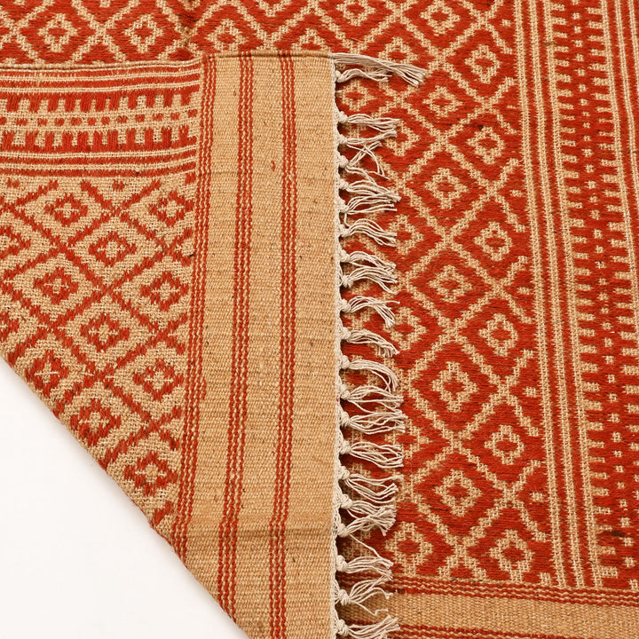 Handwoven Jute & Cotton Durry | Natural Beige & Red Flatweave Rug-36X60"