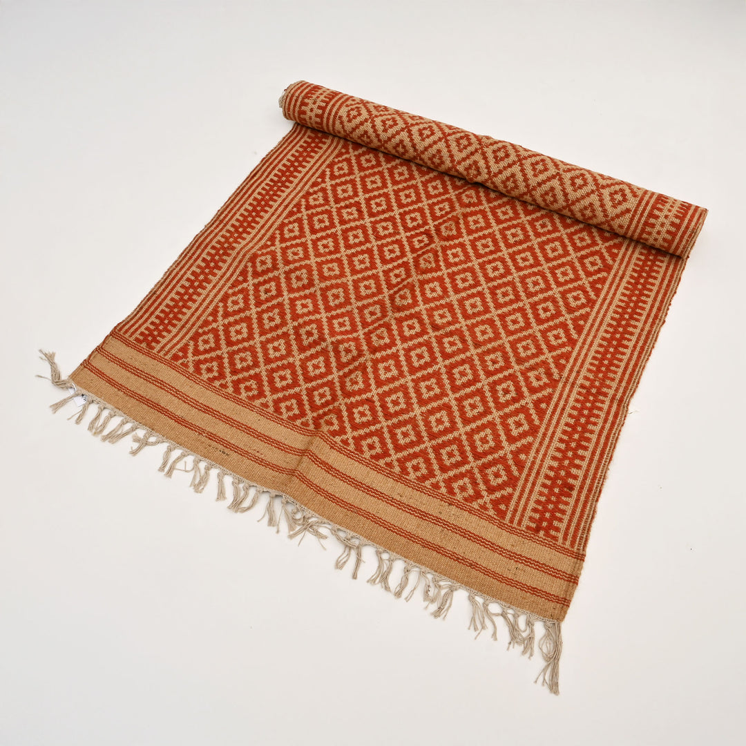Handwoven Jute & Cotton Durry | Natural Beige & Red Flatweave Rug-36X60"