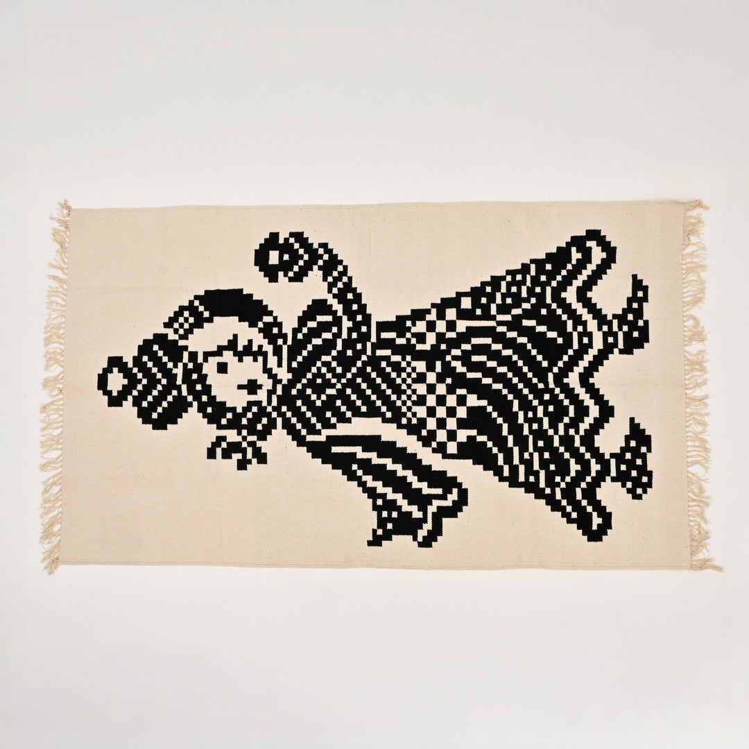 Golla Bama Warangal Durry | Black & White Handwoven Rug|60x36"
