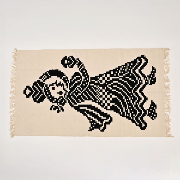 Golla Bama Warangal Durry | Black & White Handwoven Rug|60x36"