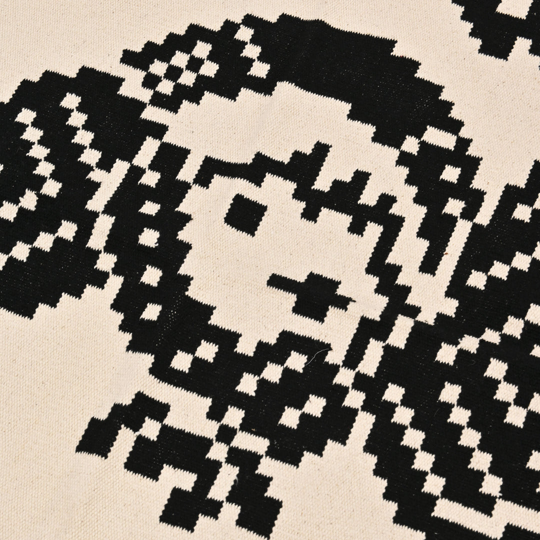 Golla Bama Warangal Durry | Black & White Handwoven Rug|60x36"
