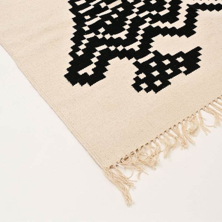 Golla Bama Warangal Durry | Black & White Handwoven Rug|60x36"
