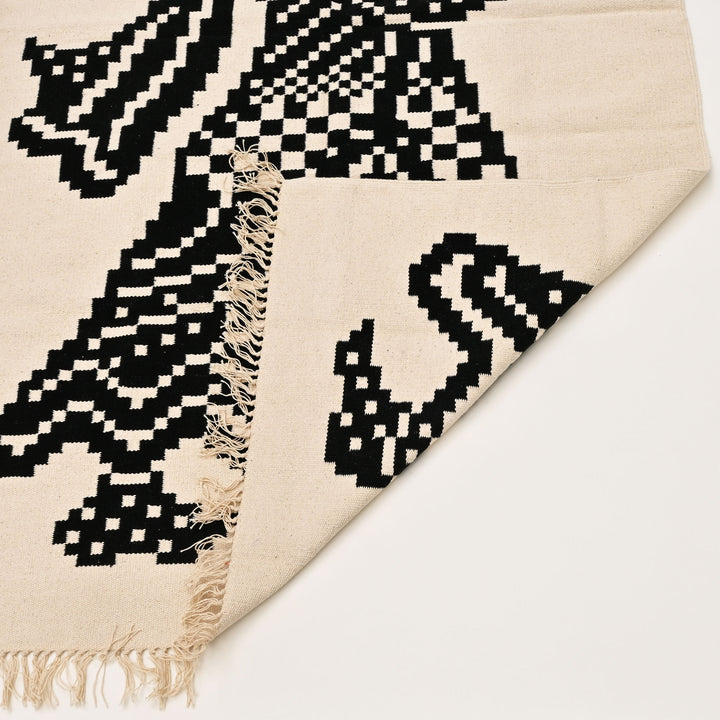 Golla Bama Warangal Durry | Black & White Handwoven Rug|60x36"