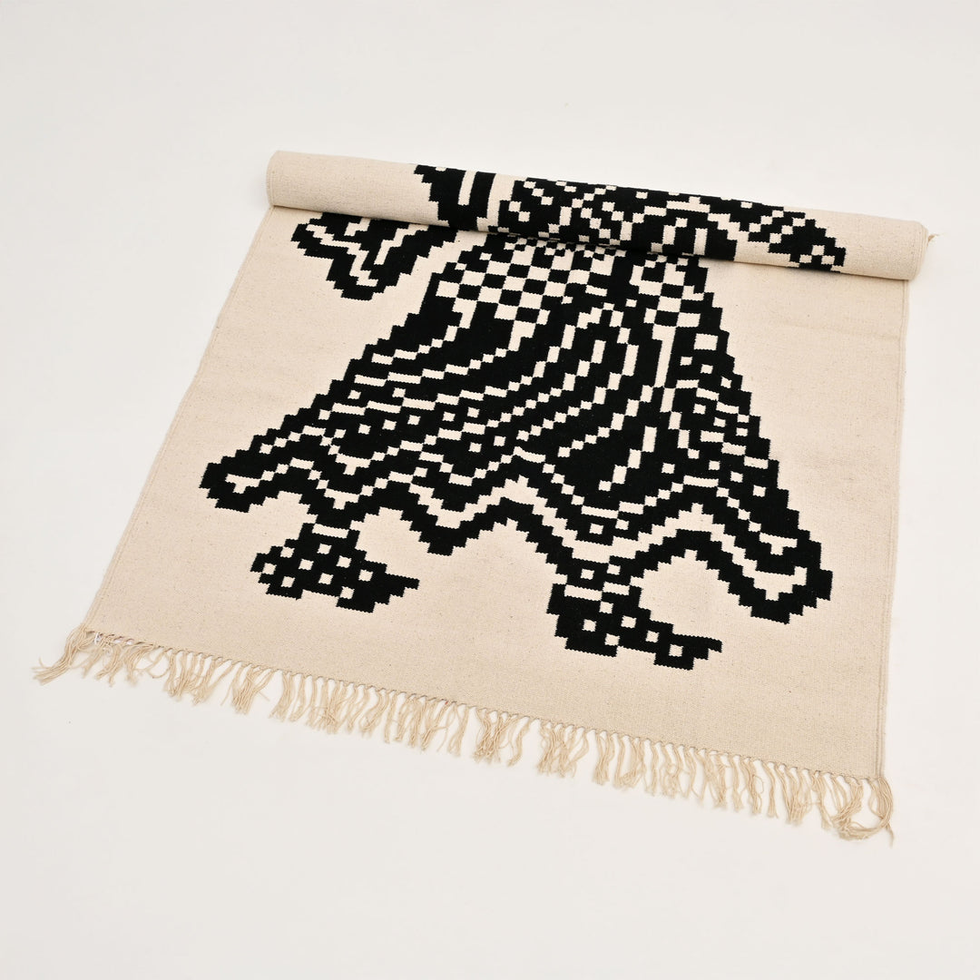 Golla Bama Warangal Durry | Black & White Handwoven Rug|60x36"