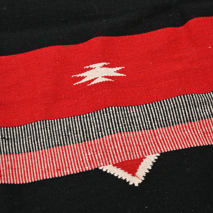 Keelam Warangal Durry | Black, White & Red Handwoven Rug | 72x48"