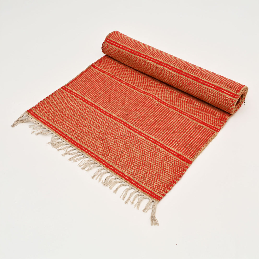 Handwoven Jute and Cotton Rug | 24x72” Coral & Red Runner