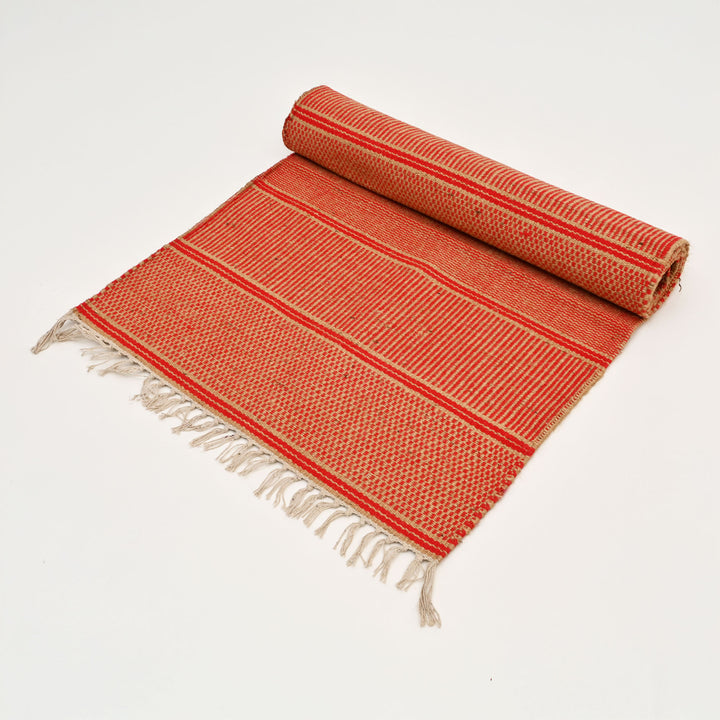 Handwoven Jute and Cotton Rug | 24x72” Coral & Red Runner