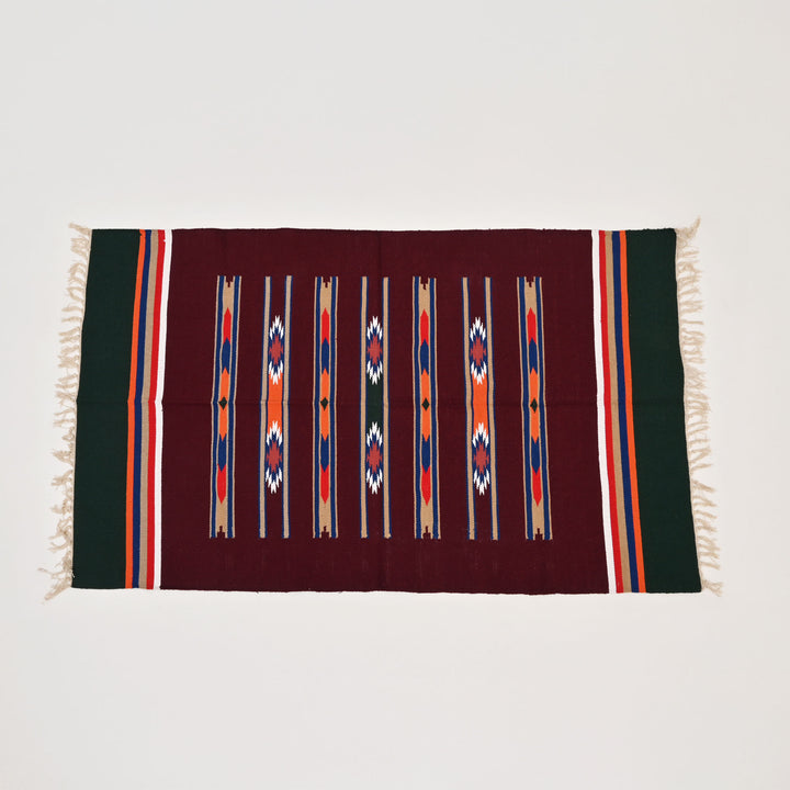 Handwoven Cotton Area Rug | 36x60” Green & Maroon
