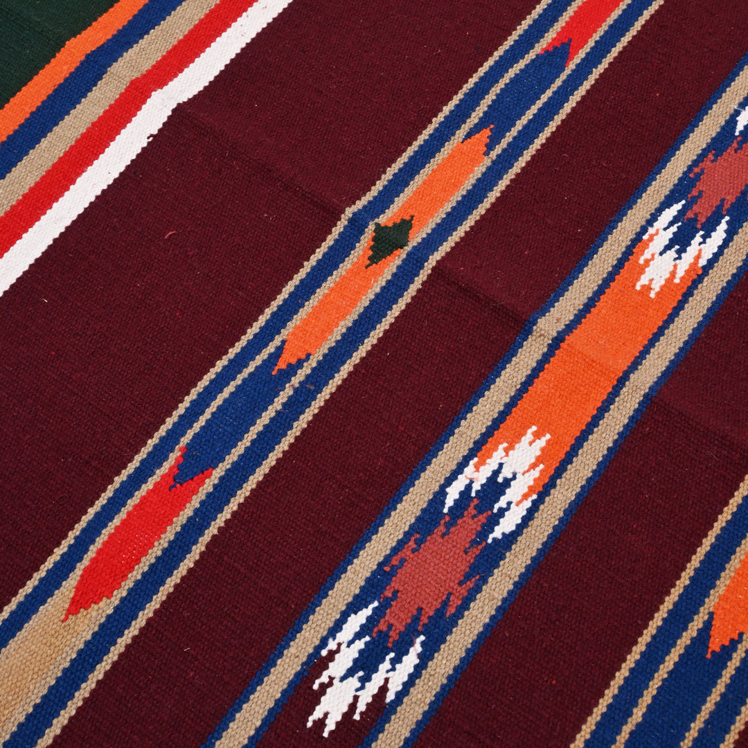 Handwoven Cotton Area Rug | 36x60” Green & Maroon