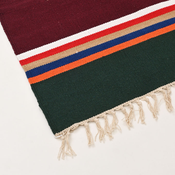Handwoven Cotton Area Rug | 36x60” Green & Maroon
