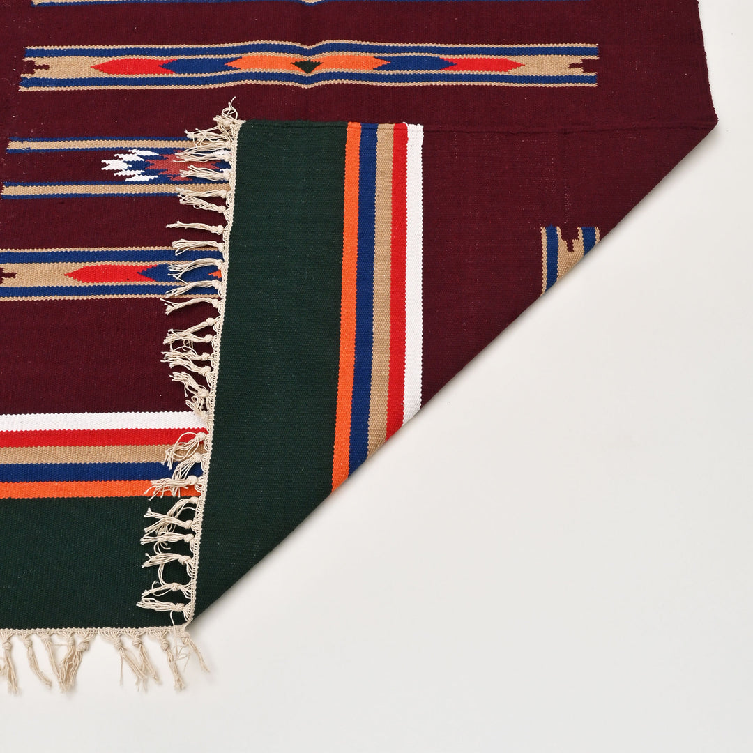Handwoven Cotton Area Rug | 36x60” Green & Maroon