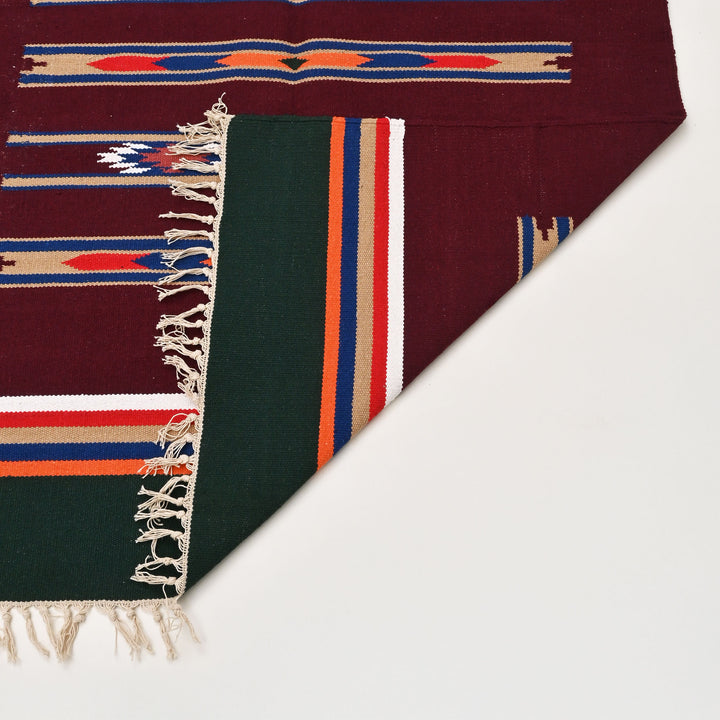 Handwoven Cotton Area Rug | 36x60” Green & Maroon