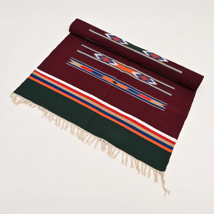 Handwoven Cotton Area Rug | 36x60” Green & Maroon