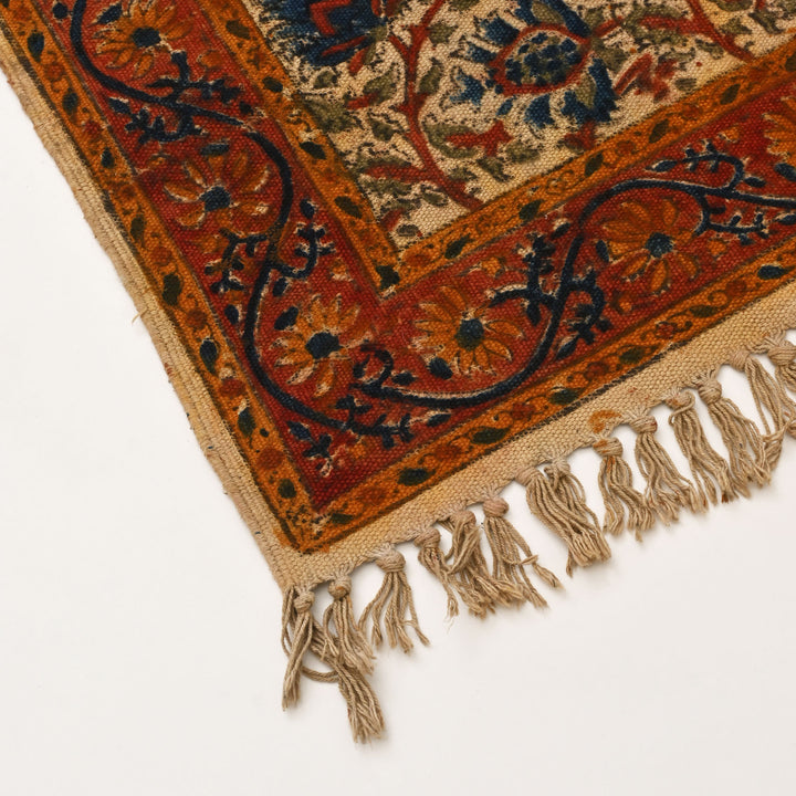 Handwoven Kalamkari Cotton Area Rug | 48x72” Black & White