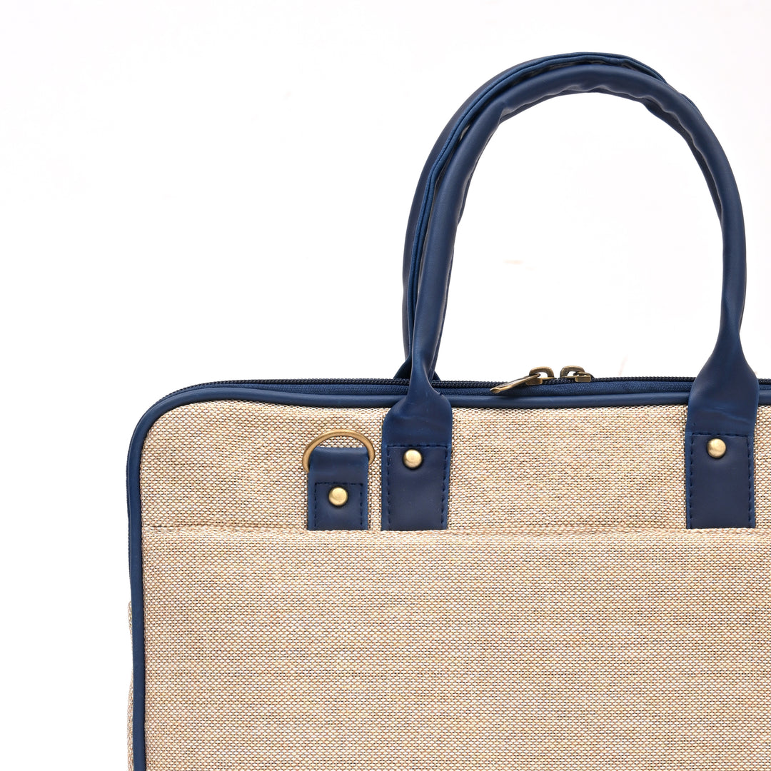 Beige Jute Cotton Office Bag | Eco Professional Tote 15"
