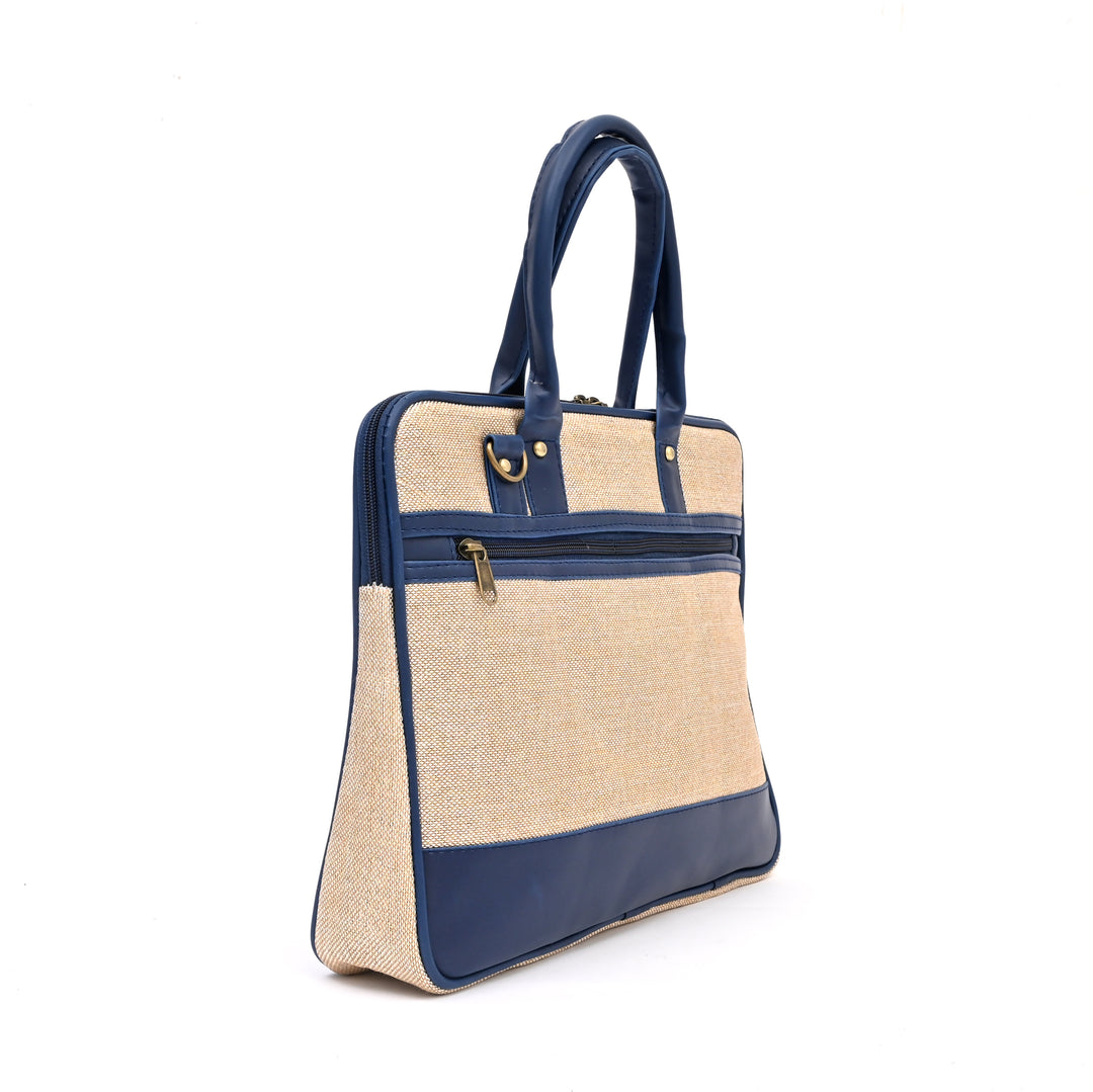 Beige Jute Cotton Office Bag | Eco Professional Tote 15"