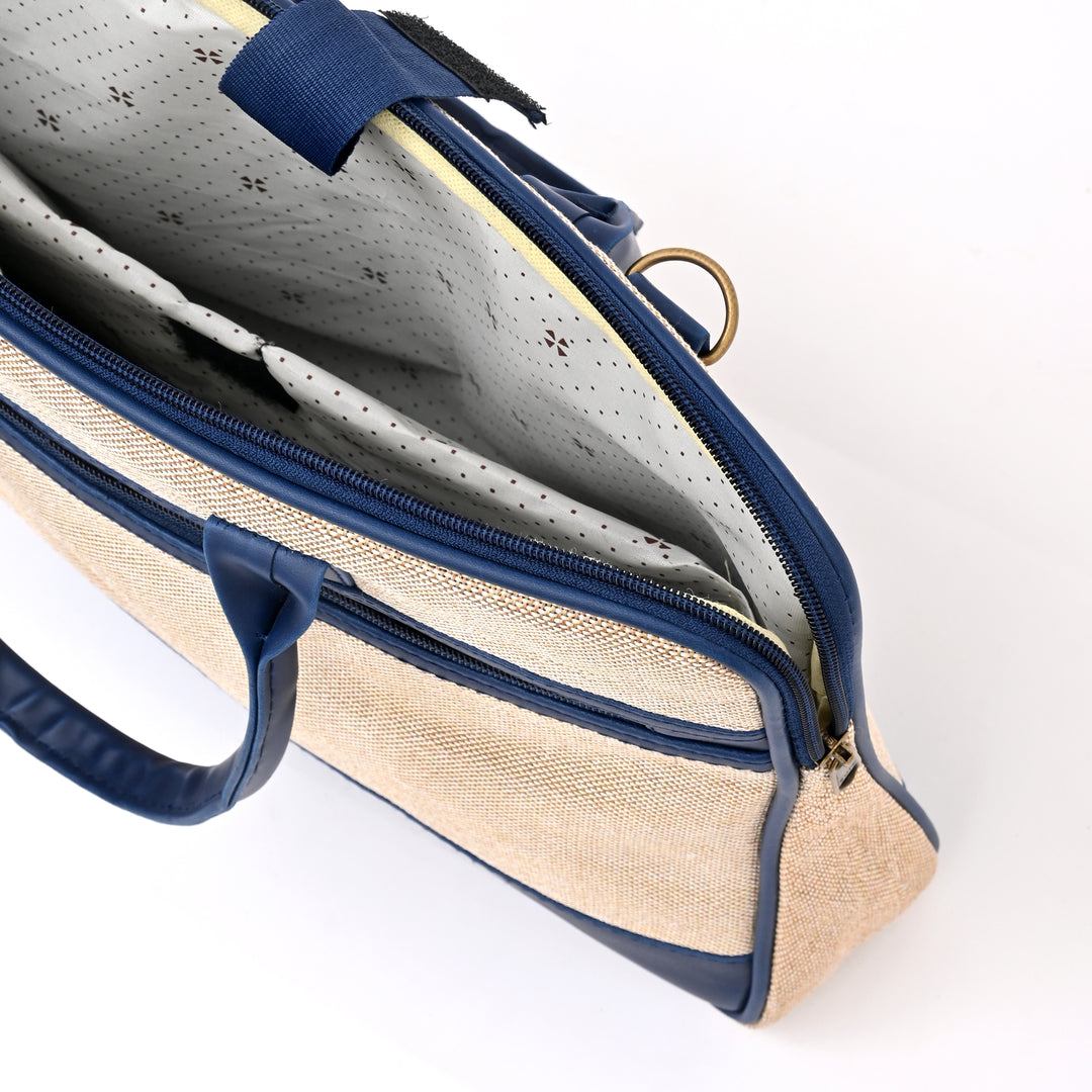 Beige Jute Cotton Office Bag | Eco Professional Tote 15"