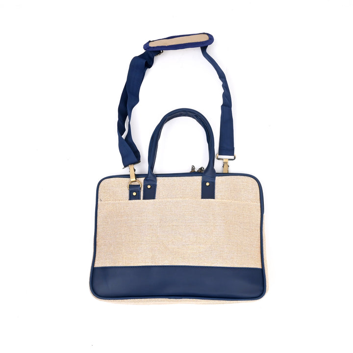 Beige Jute Cotton Office Bag | Eco Professional Tote 15"