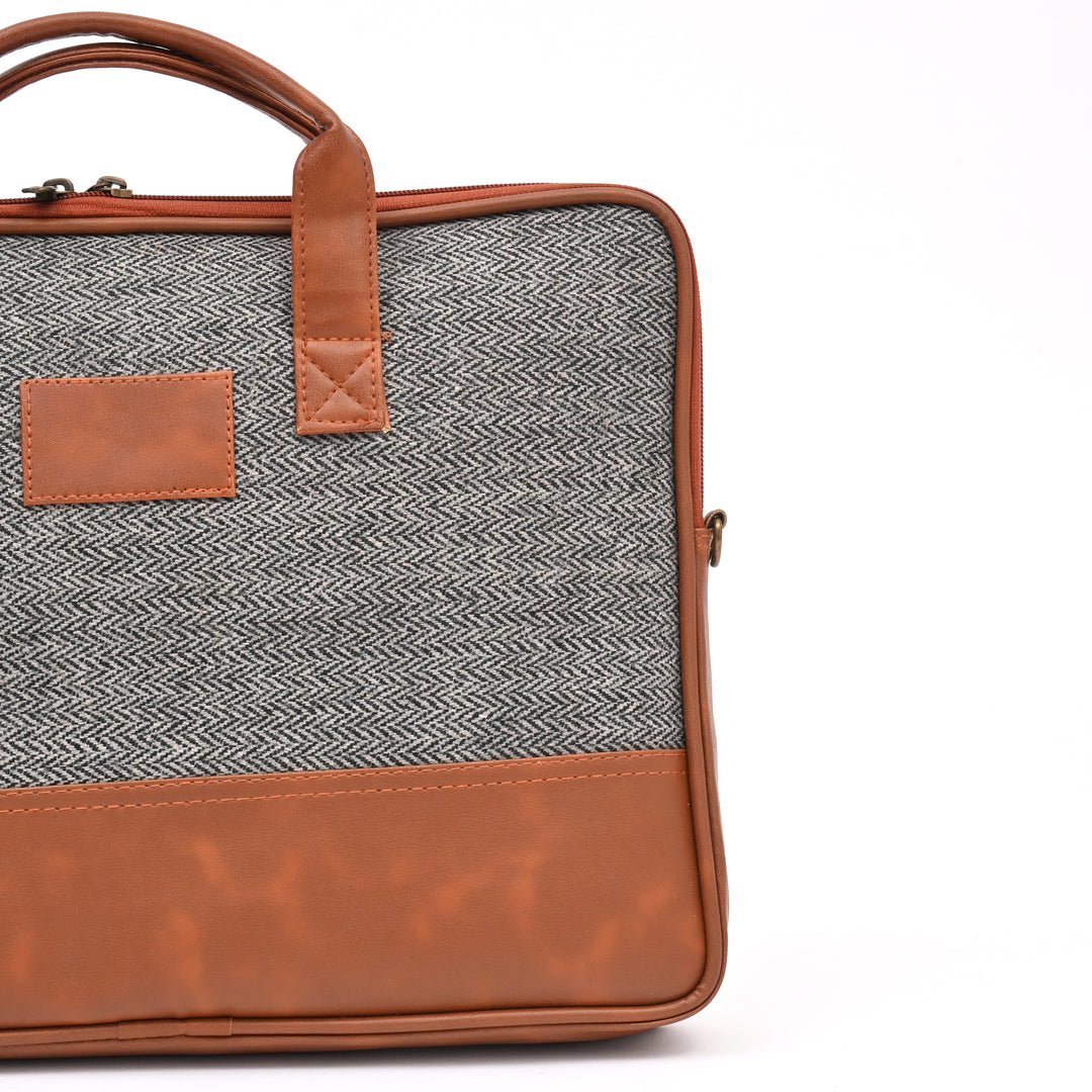 Grey Jute Office Tote | Natural Fiber Professional Bag 16"