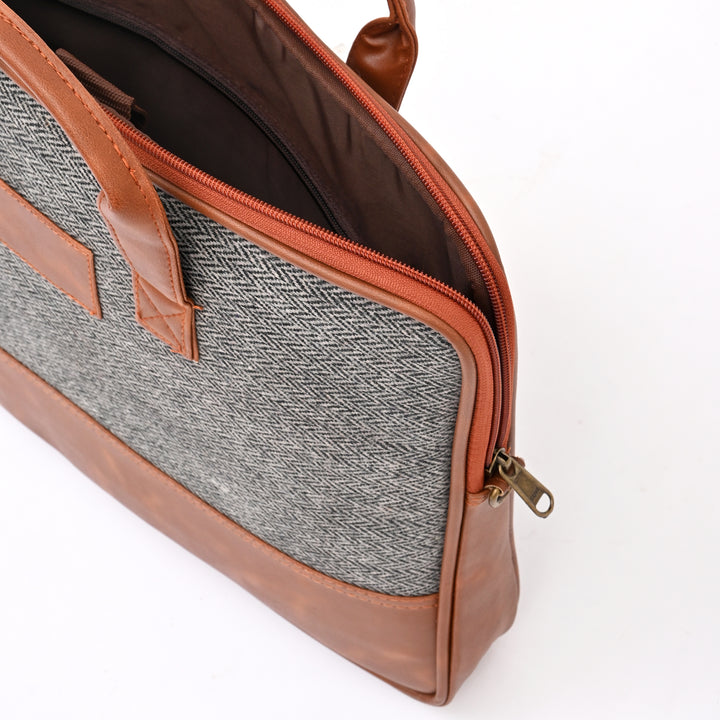 Grey Jute Office Tote | Natural Fiber Professional Bag 16"