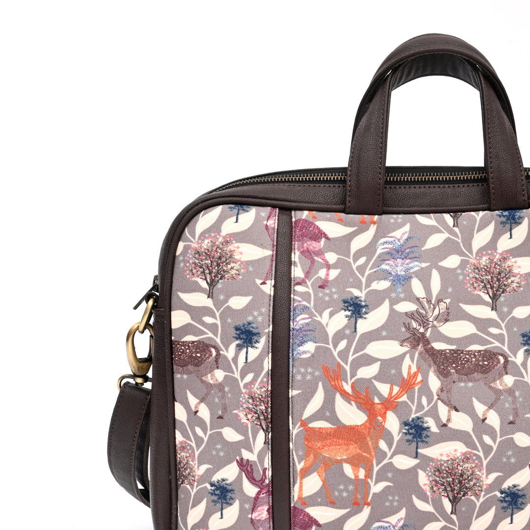 Forest Vibes Laptop Bag | Sky Blue Deer Print Office Bag 15"