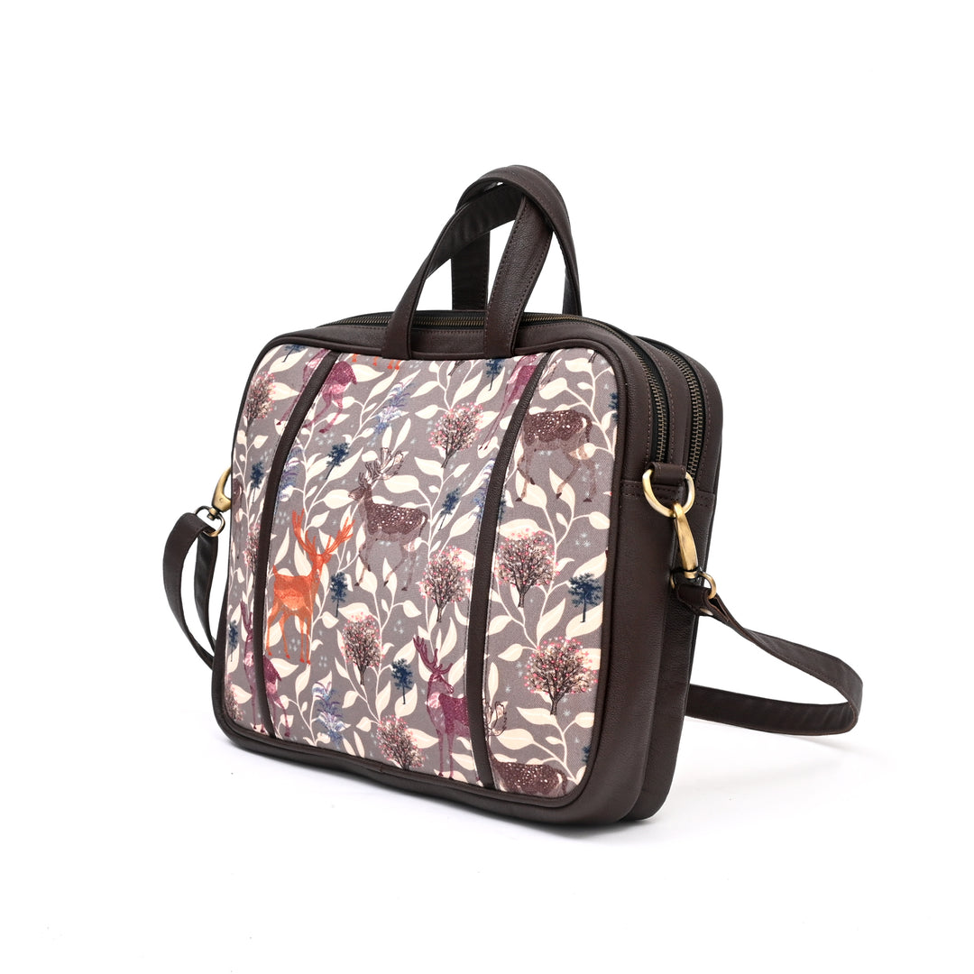 Forest Vibes Laptop Bag | Sky Blue Deer Print Office Bag 15"