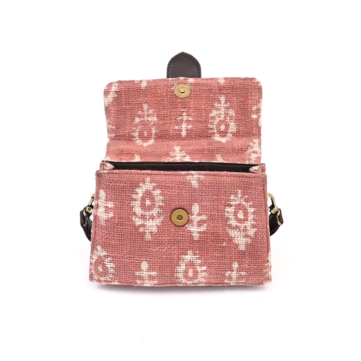 Short Sling Handbag with Floral Block Print