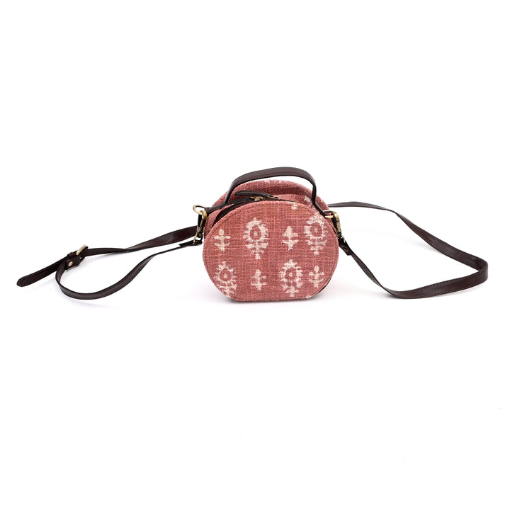 Handcrafted Round Sling Pouch Bag with Ikat Print