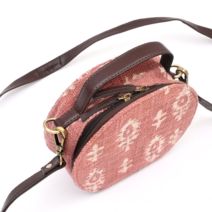Handcrafted Round Sling Pouch Bag with Ikat Print