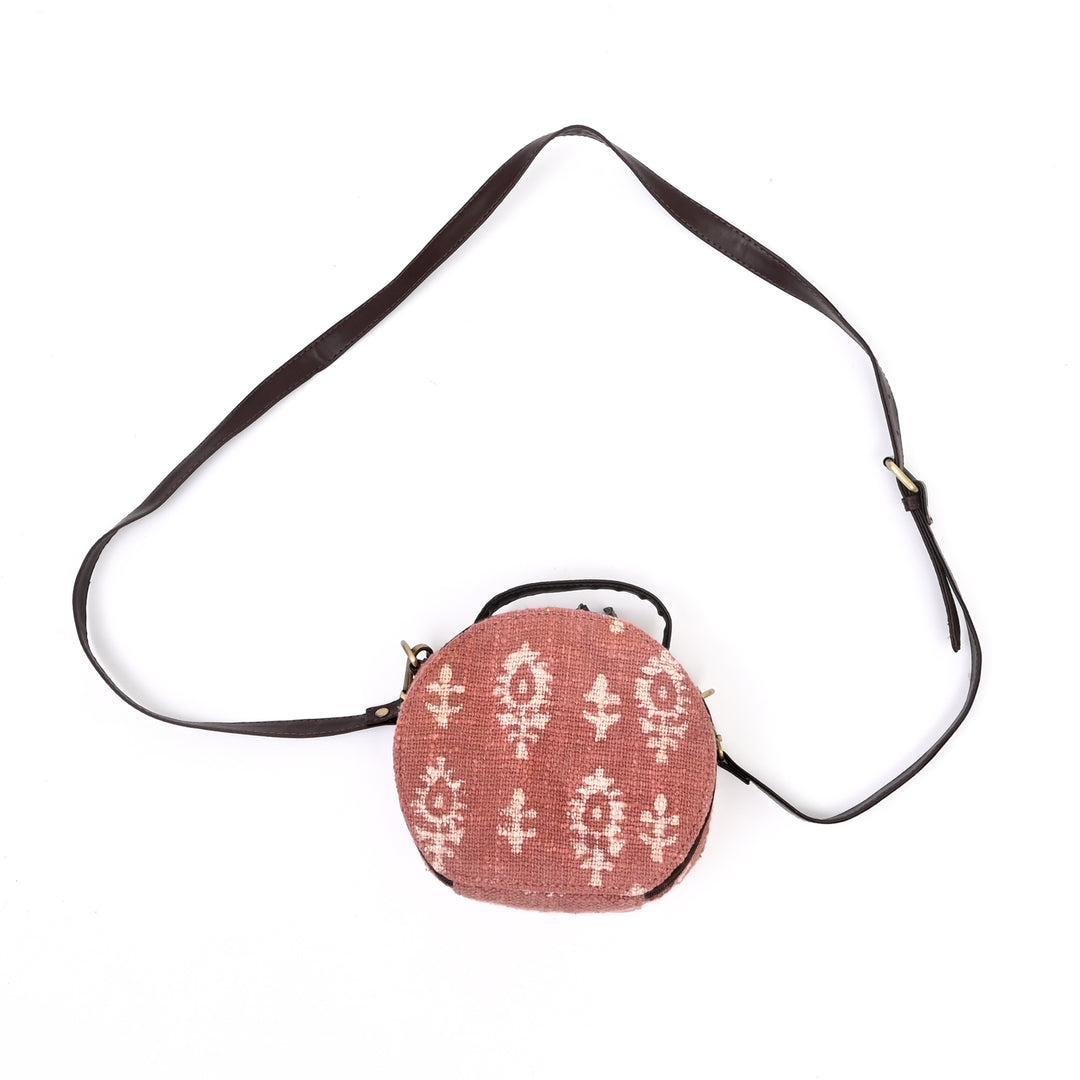 Handcrafted Round Sling Pouch Bag with Ikat Print