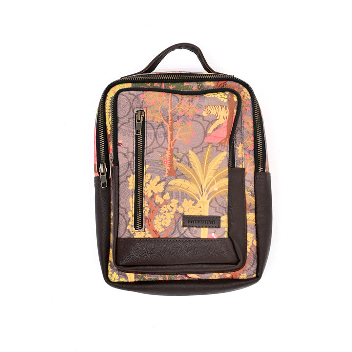 Tiger Art Print Chest Bag | Green Vegan Leather Crossbody 7"