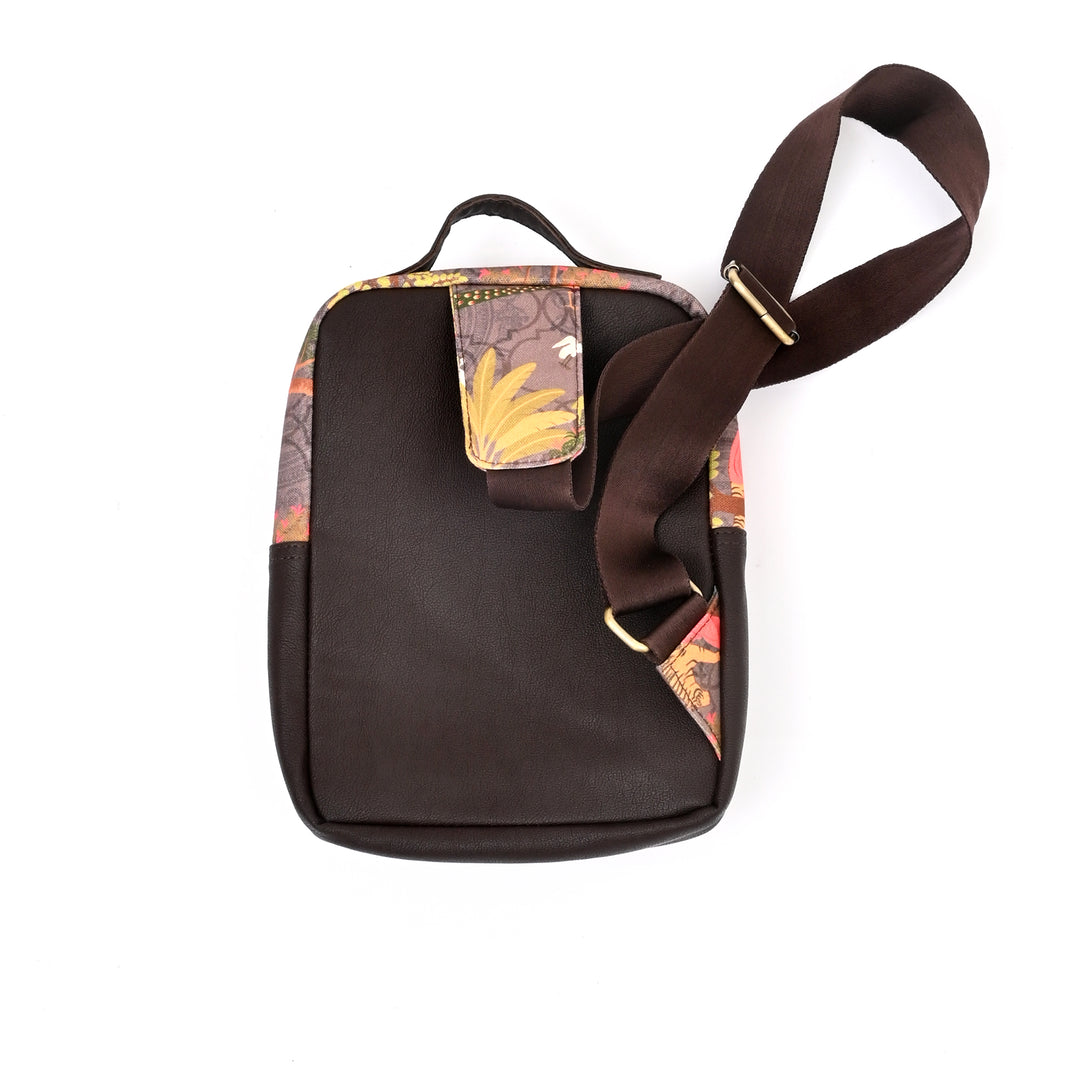 Tiger Art Print Chest Bag | Green Vegan Leather Crossbody 7"