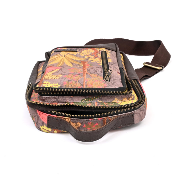 Tiger Art Print Chest Bag | Green Vegan Leather Crossbody 7"