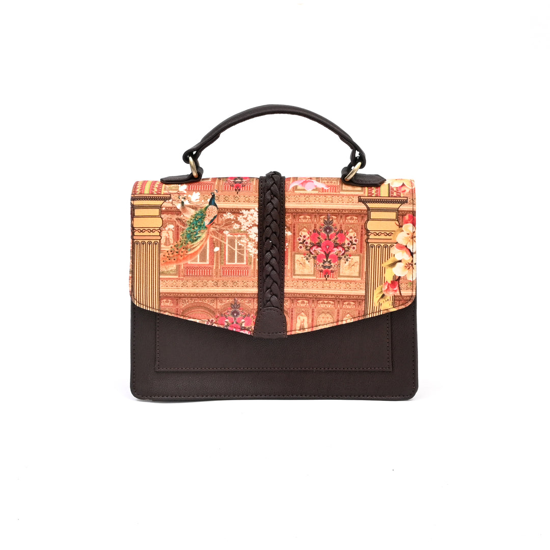 Haveli Theme Satchel Bag | Multi, 10"x3.5"x8"