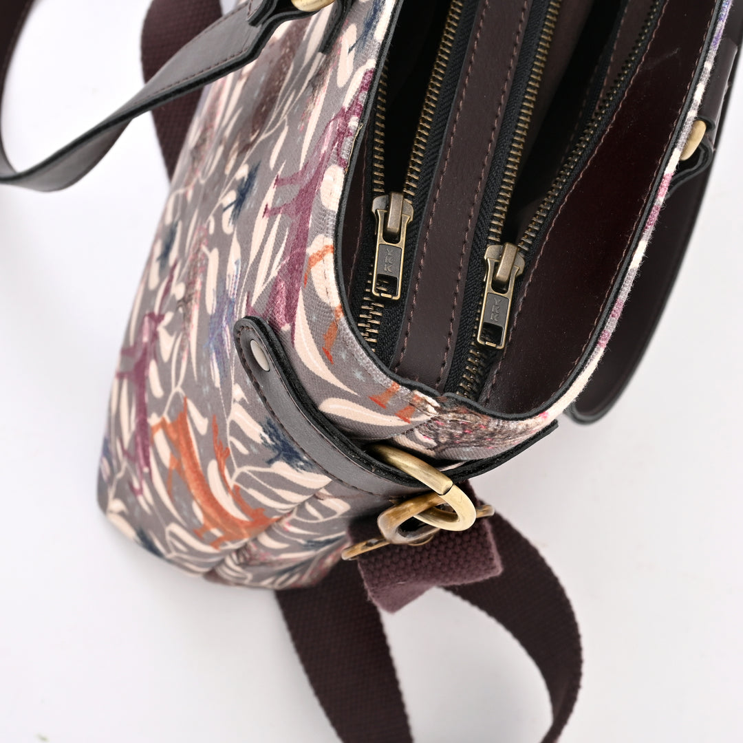 Handmade Deer Motif Office Tote | Grey Vegan Leather 16.5"