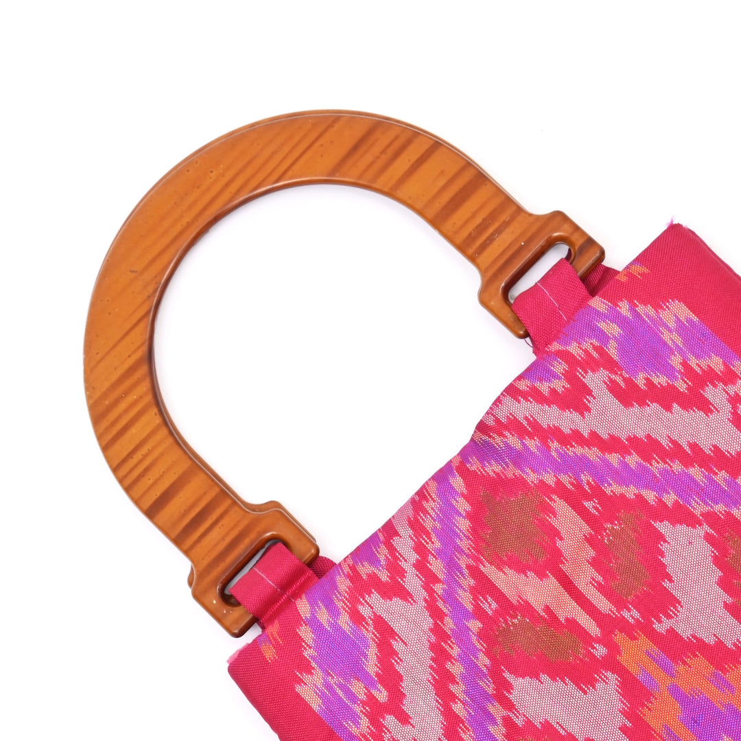 Handcrafted Ikat Blue Carry Bag with Wooden Handle | Traditional Elegance in a Modern Form